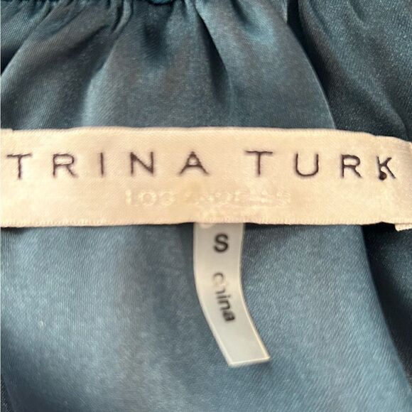 Trina Turk Spirit Silk Teal Blue Halter Cold Shoulder Mini Dress Size Small - Picture 4 of 9